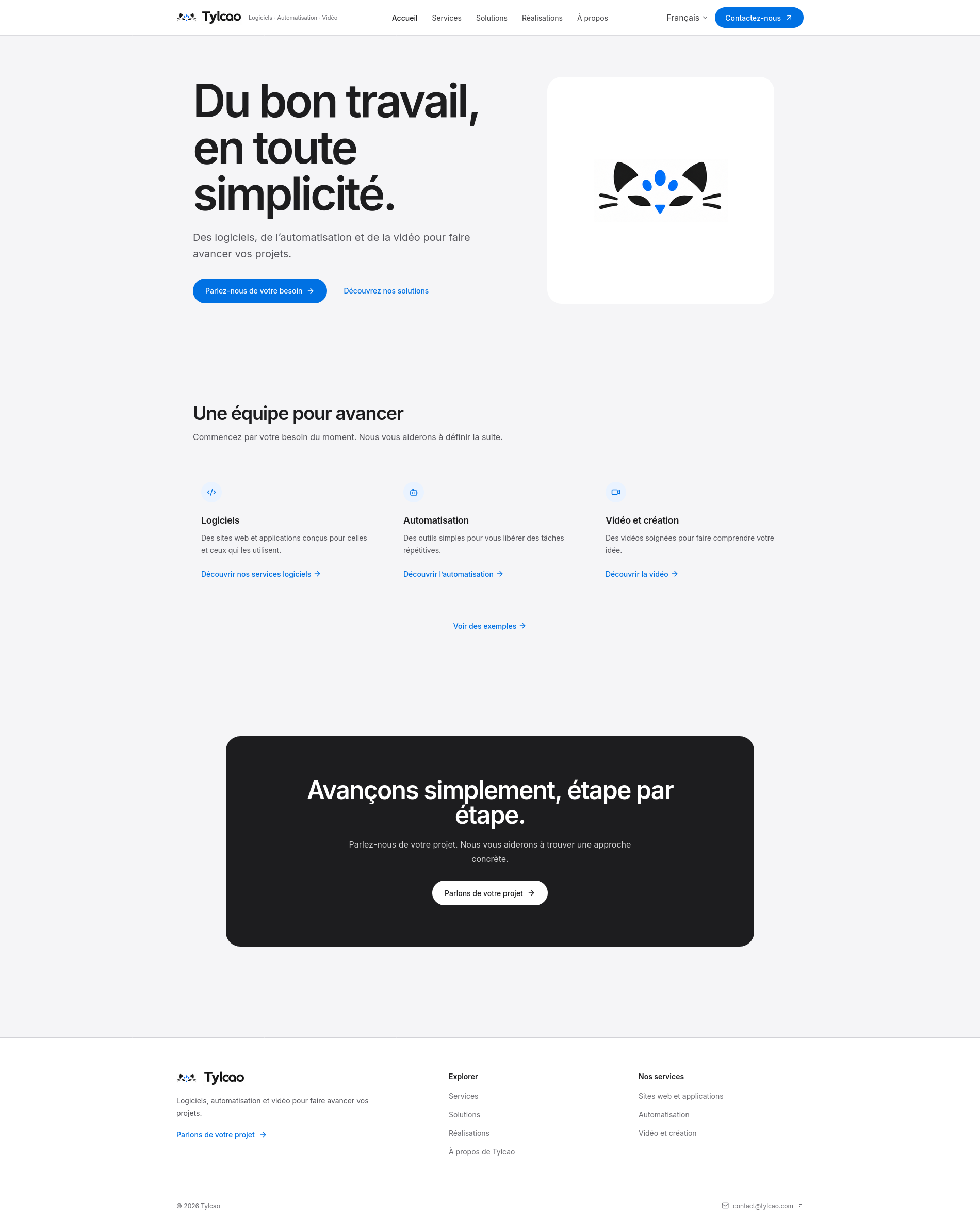 Capture d’écran de la page d’accueil du site de l’agence Tylcao.